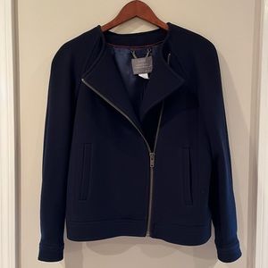 J.Crew Women's Navy Blue Double Cloth Zip Wool Blend Moto Jacket S/2 worn twice